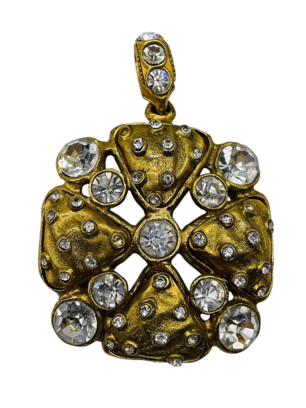 CHANEL VINTAGE GOLD STRASS CRYSTAL EMBELLISHED NECKLACE PENDANT